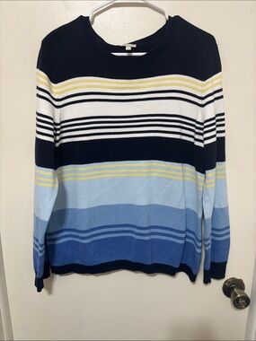 Talbots Striped Crewneck Sweater in Navy, Light Blue & White